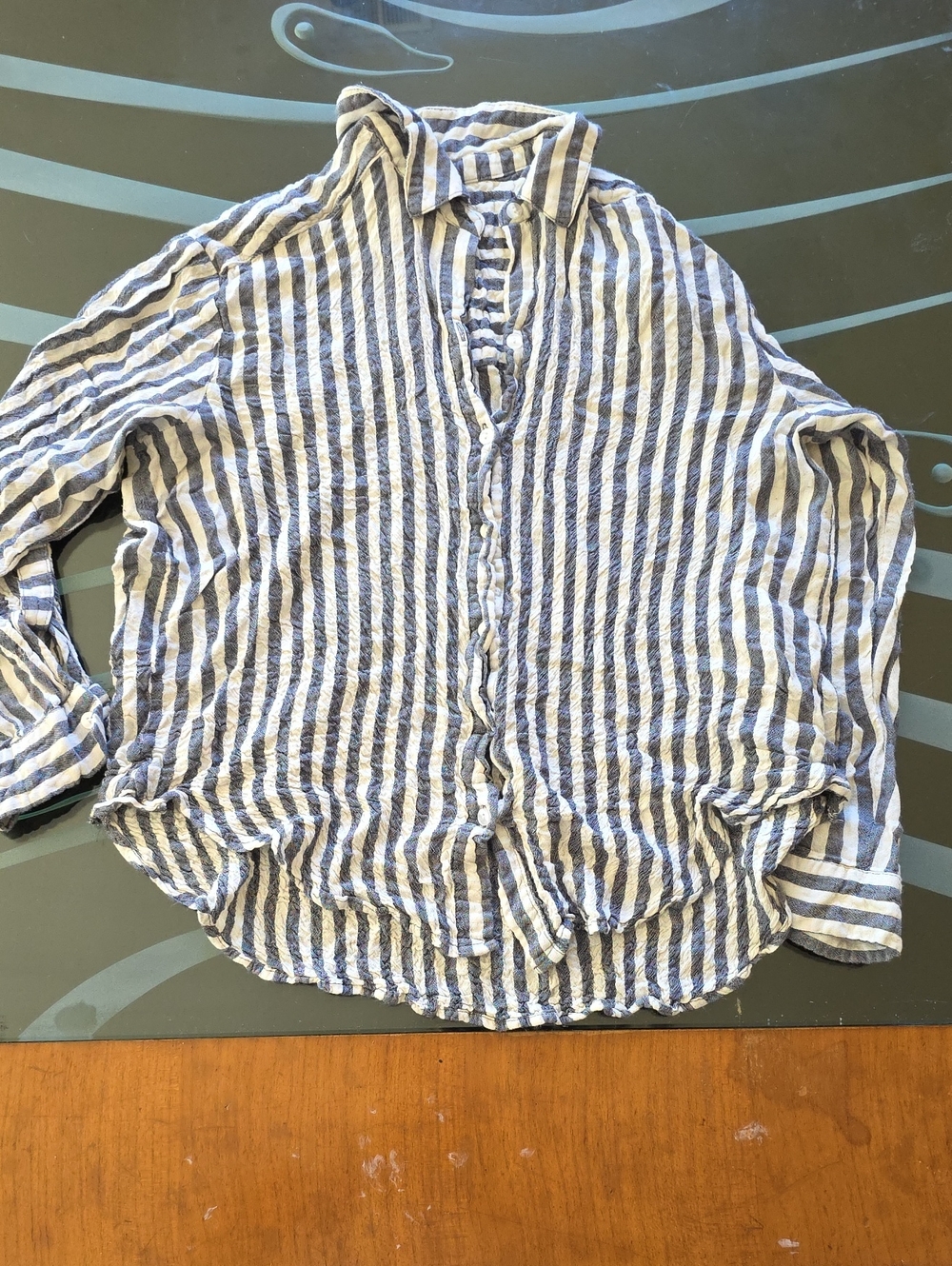 Jane and Delancey Blue and White Striped Button-Down Shirt